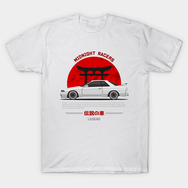 Midnight Racer White GTR R32 JDM T-Shirt by GoldenTuners